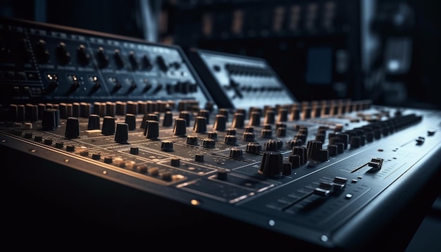 Professional sound engineer adjusts nightclub audio equipment generated by AI