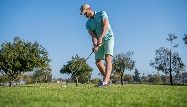 Professional sport outdoor male golf player on professional\
golf course