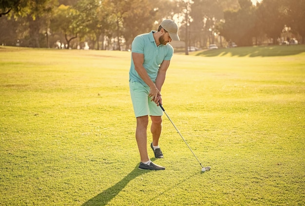 Professional sport outdoor male golf player on professional golf course