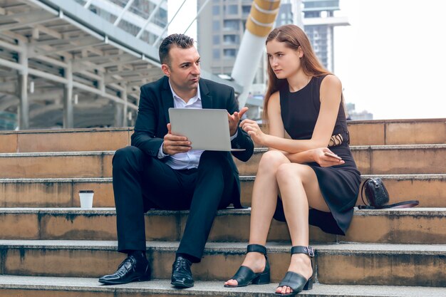 Professional stressed businessman discussing ideas