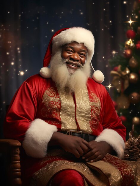 Professional studio close up portrait of african santa claus