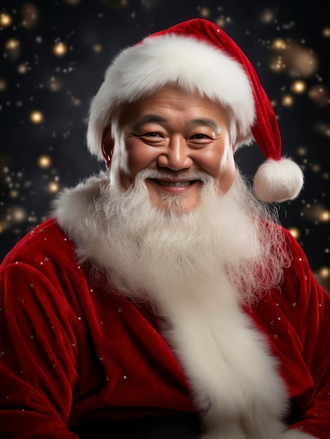 Professional studio close up portrait of asian Santa Claus