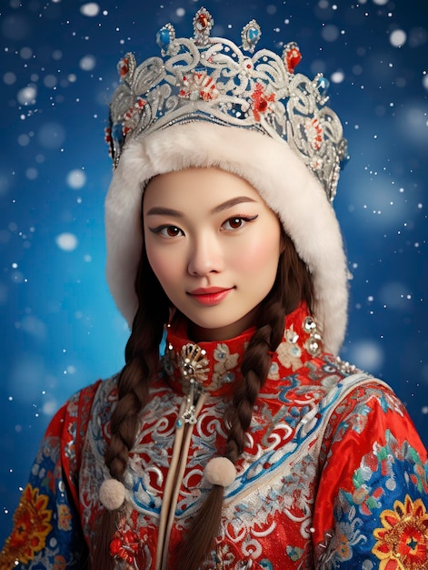 Professional studio close up portrait of beautiful asian snow maiden