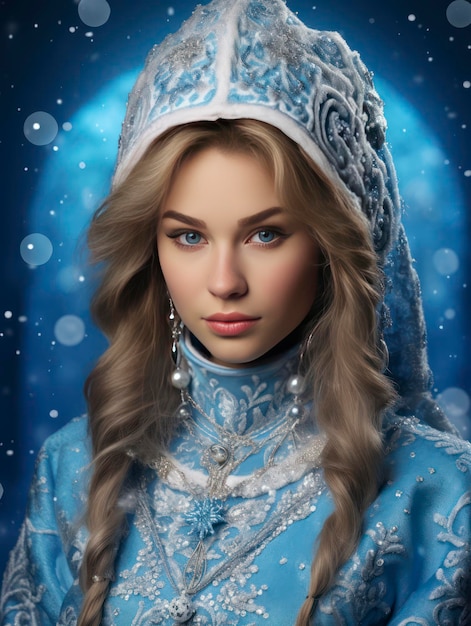 Professional studio close up portrait of beautiful Snow Maiden