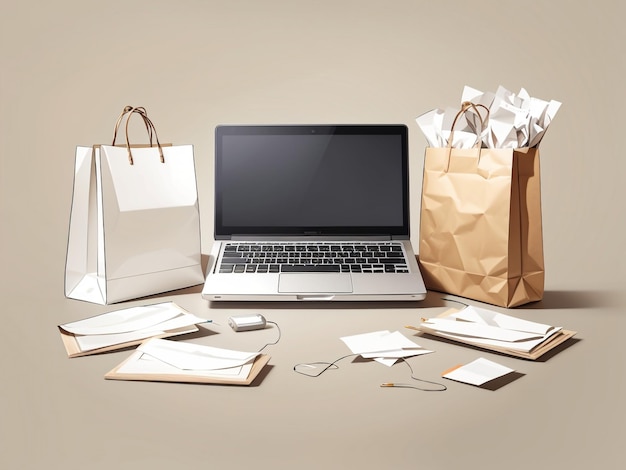Professional Studio Setup Laptop and White Paper Bags 7