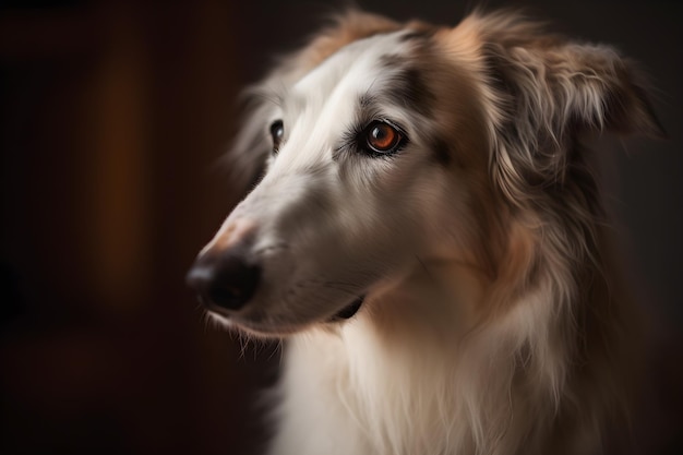 Профессиональная студия сняла портрет борзой собаки на темном фоне