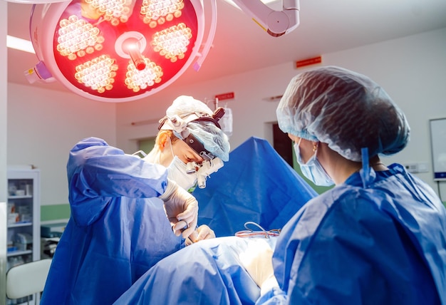 Professional surgeon operating with assistant Surgery specialist working in modern hospital