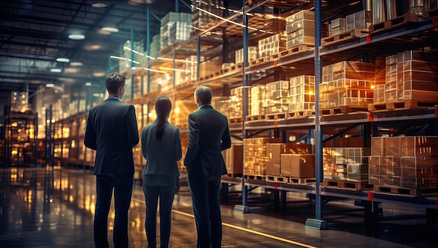 Premium AI Image | Professional Team in Logistics Warehouse at Night