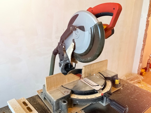 Professional tool circular saw in the workplace. circular saw\
for cutting wood