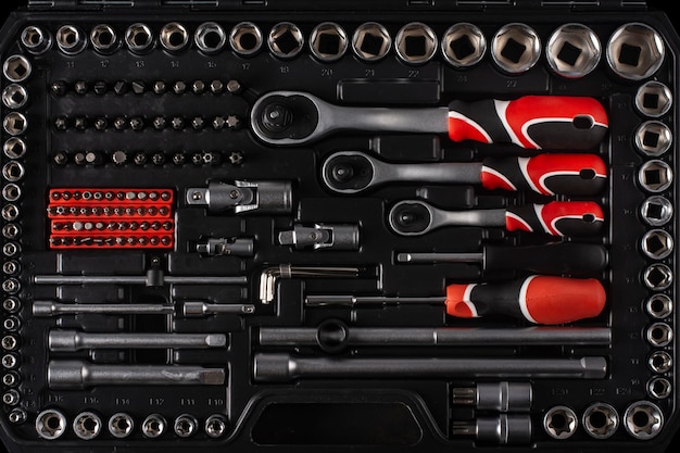 Professional tools. A set of tools for a car workshop.