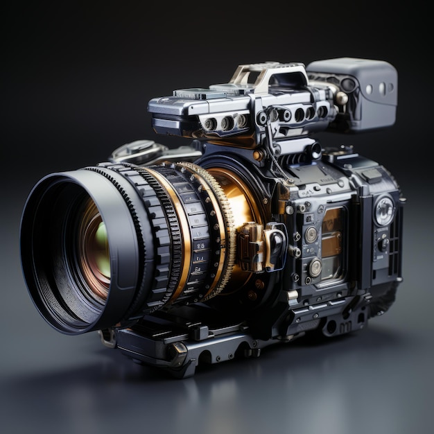 Professional video camera on a black background 3d rendering Computer digital drawing