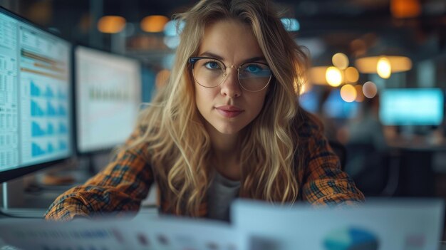 仕事でデータを分析するプロの女性