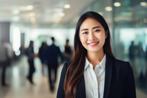 professional woman in business suit standing confidently in front of group of people this image can be used to represent leadership teamwork business meetings or corporate presentations