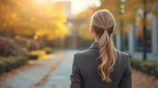 Professional woman enjoying peaceful autumn evening in the city