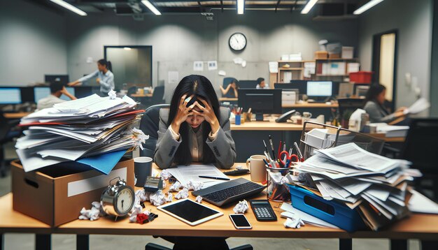 Photo a professional woman overwhelmed at work