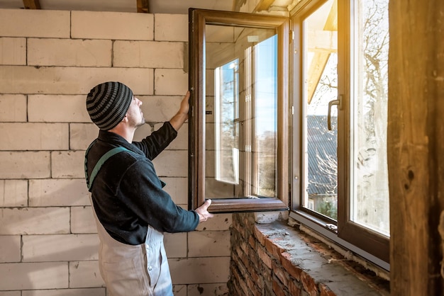 A professional worker instaling a new window