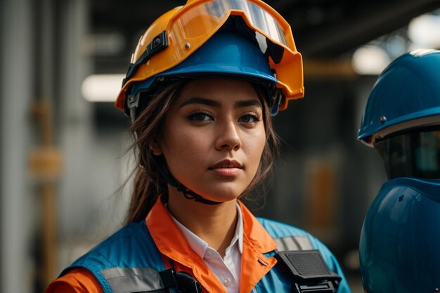 Professional Worker in Reflective Clothing and Hard Hat Standing Front View