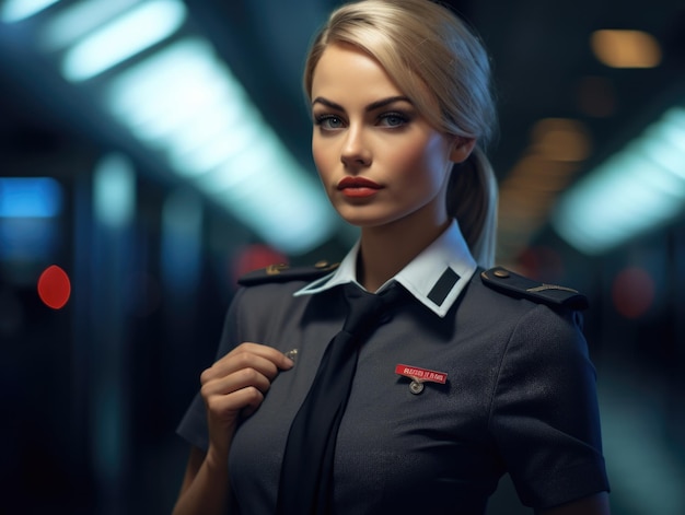 A professional young hot womam stewardess