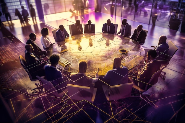 Professionals gather around a conference table to discuss future plans