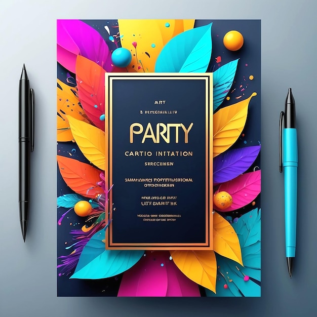 Professioneel, creatief en levendig ontwerp van uitnodigingen voor feesten