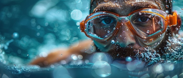 Professioneel onderwater zwemmen geïsoleerde blauwe achtergrond