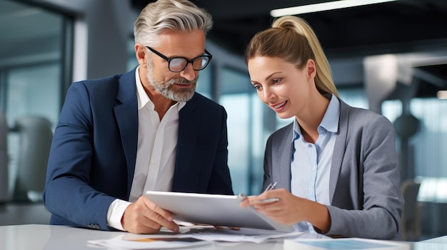 Professioneel team in een heldere kantooromgeving bezig met een discussie over een document