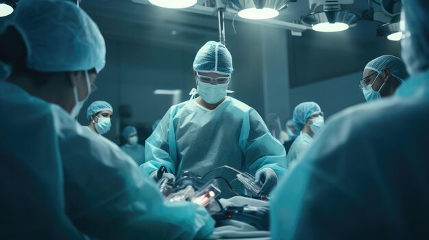 Professionele arts met teamwerk die een chirurgische operatie uitvoert op een patiënt in het ziekenhuis
