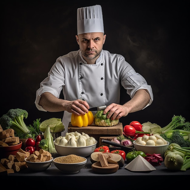 Professionele chef-kok werkplaats in de keuken van een restaurant Close-up beeld van een man die met de hand soep roert