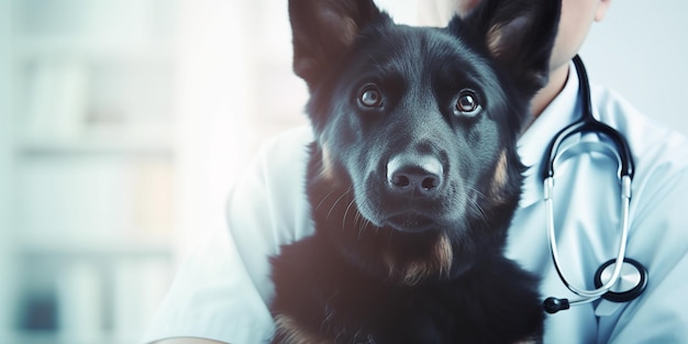 Professionele dierenarts onderzoekt een huisdier met zorg en precisie