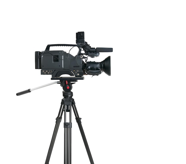 Foto professionele digitale videocamera op witte achtergrond