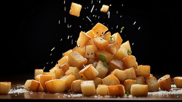 Professionele foodfotografie van aardappelcroutons