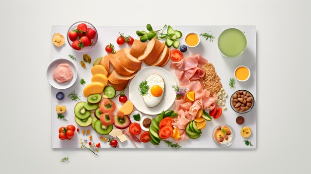 Professionele foodfotografie van verschillende soorten gezonde ontbijtset prachtig gedecoreerd uitzicht f