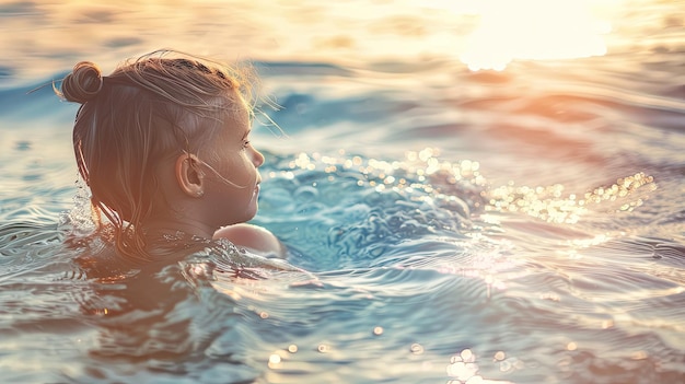 Professionele fotografie Kind kijkt naar oceaan zonsondergang