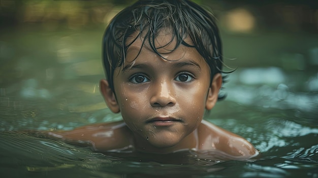 Professionele fotografie Kindergezicht dat uit het water ontstaat