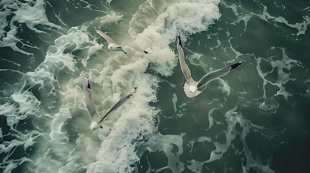 Professionele fotografie Majestueuze meeuwen die boven de oceaan zweven Adembenemend luchtbeeld