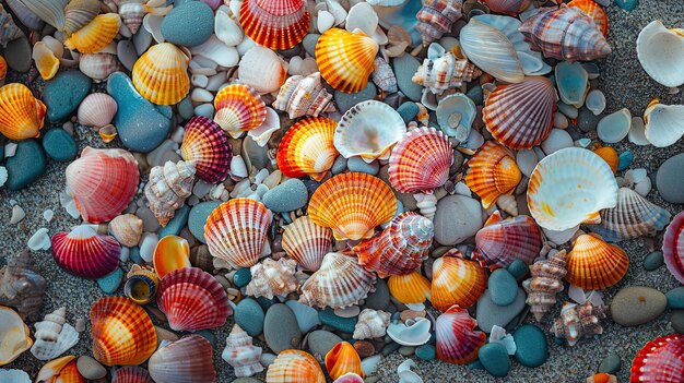 Professionele fotografie Veelkleurige zeemosselen sieren het strand