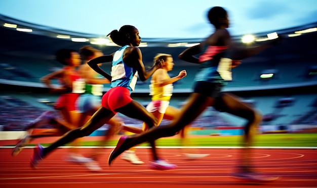 Foto professionele hardlopers die deelnemen aan een race in een stadion