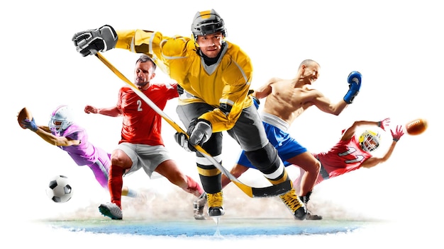 Professionele hockeyspelers in actie geïsoleerd op een witte achtergrond