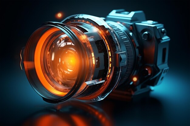 Foto professionele lens van reflexcamera met lichteffecten
