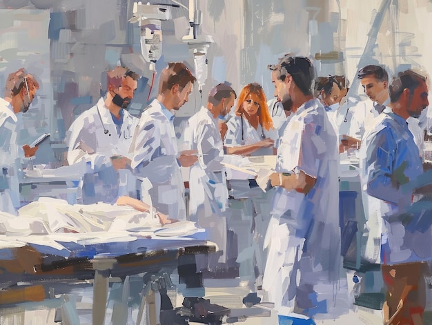 Professionele medische medewerkers in witte jassen die patiënten in het ziekenhuis verzorgen