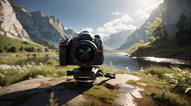 Professionele natuurfotograaf met een camera in een bos.