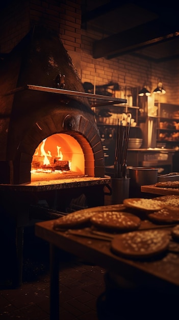 Professionele pizzeriakeuken met een grote oven Generatieve AI