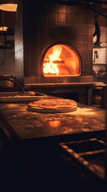 Professionele pizzeriakeuken met een grote oven Generatieve AI