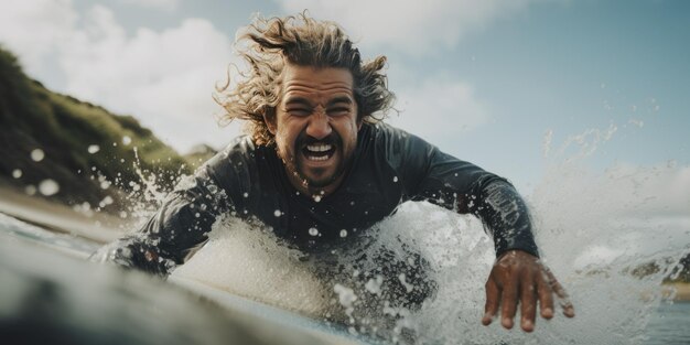 Professionele surfer golven rijden man golven vangen in de oceaan Surfen actie waterboard sport Water