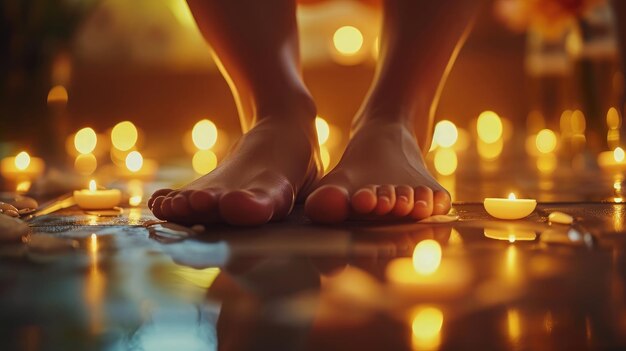 Professionele voetmassage close-up Authentieke opname van luxe spabehandeling Charmant licht