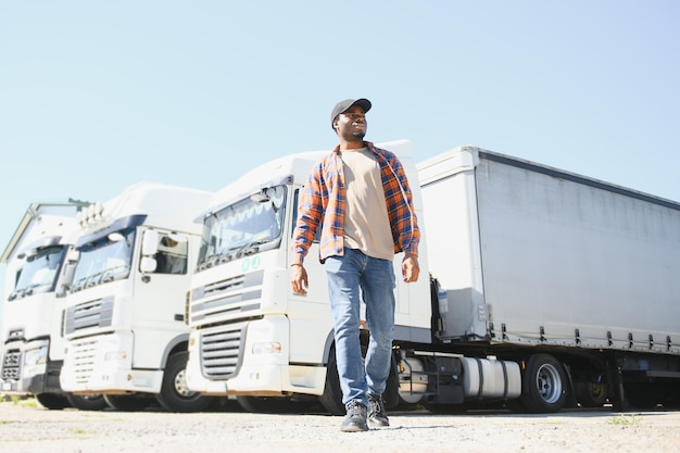 Professionele vrachtwagenchauffeur voor de semi-truck.