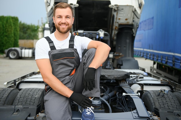 Professionele vrachtwagenmonteur werkzaam in de voertuigreparatieservice