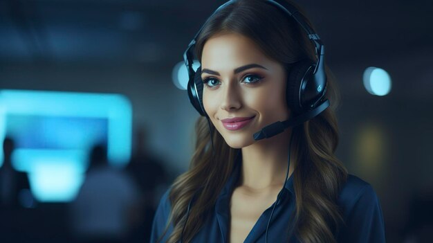 Professionele vrouwelijke klantenserviceoperator met een headset in een callcenterkantoor