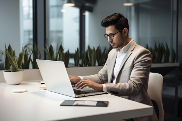 Professionele zakenman die aan een laptop werkt