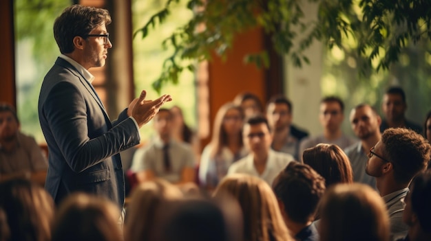 Professor or academic expert giving lecture to full lecture hall Generative AI